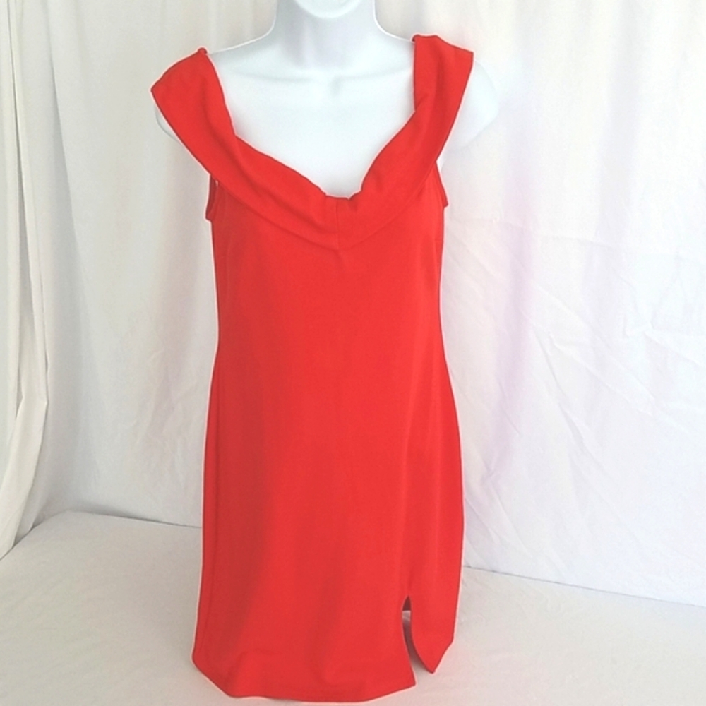 Wild Fable Little Red Dress Drop Shoulder Thigh Slit Shift Dress Size Medium